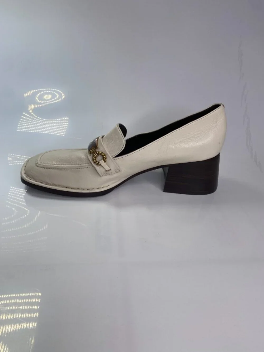 Tory Burch Women's Perrine High Heel Leather White Loafer Pumps Sz 9.5